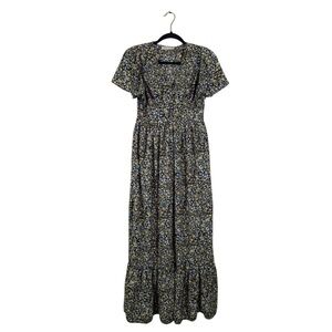 Black & Yellow Floral V-Neck Maxi Dress Size M